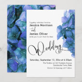 Invitation Élégante Écriture Hydrangea Bleu Aquarelle Mariage (Devant / Derrière)