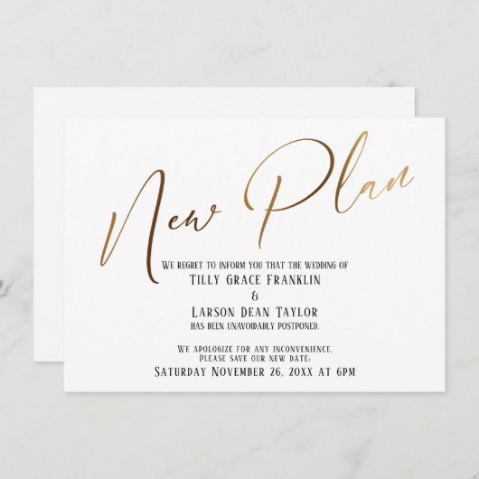 Invitation Élégante écriture manuscrite or Nouveau plan Faire (Devant / Derrière)