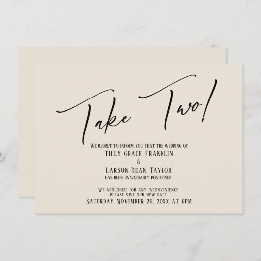 Invitation Elégante écriture manuscrite Prendre deux Mariages (Devant / Derrière)