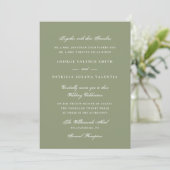 Invitation Élégante écriture verte mousse pour mariage (Debout devant)