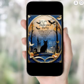 Invitation Elégante eerie chat noir Halloween