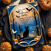 Invitation Elégante eerie chat noir Halloween