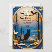 Invitation Elégante eerie chat noir Halloween (Devant)