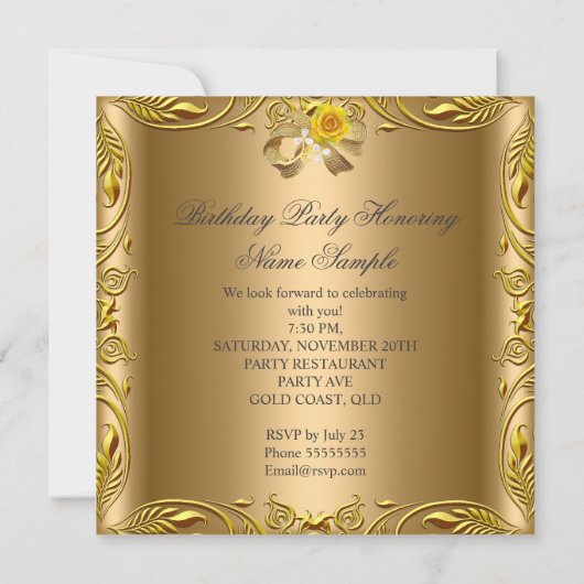 Invitation Elégante Elite Bronze Or Rose fête d'anniversaire (Dos)