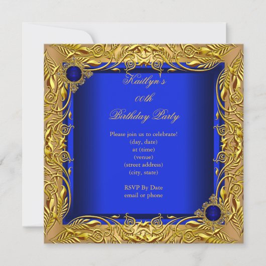 Invitation Élégante Elite fête d'anniversaire Royal Blue Gold (Devant)