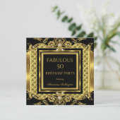 Invitation Élégante Elite Formelle Or Anniversaire Fête Noir (Debout devant)