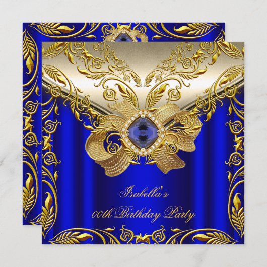 Invitation Elégante Elite Royal Blue Gold fête d'anniversaire (Devant / Derrière)