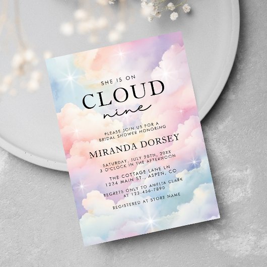 Invitation Élégante, Elle Est Sur Cloud Neuf Fêtes des mariée