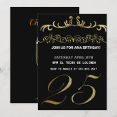 INVITATION ÉLÉGANTE EN OR NOIR POUR VOTRE ANNIVERS (Devant / Derrière)