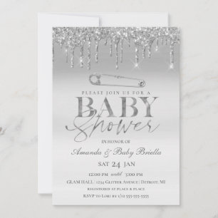 Invitation Élégante Épingle de Nourrice à Goutte Argentée Bab
