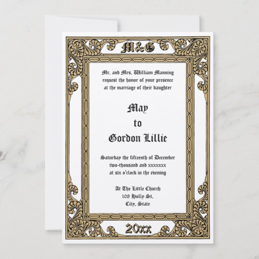 Invitation Élégante époque victorienne 1877 (Devant)