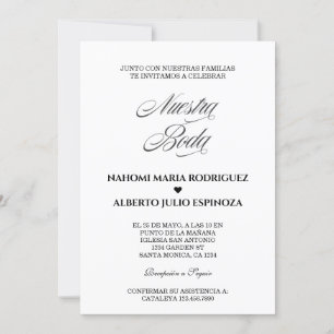 Invitation Elegante Espagnol Bianco Y Negro Nuestra Boda