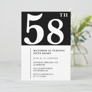 Invitation élégante et chic pour les 58 ans en noi