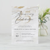 Invitation Élégante et classique texture de perle 25e anniver (Debout devant)