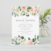 Invitation Élégante et douce Fête des mariées florale rose pâ (Debout devant)