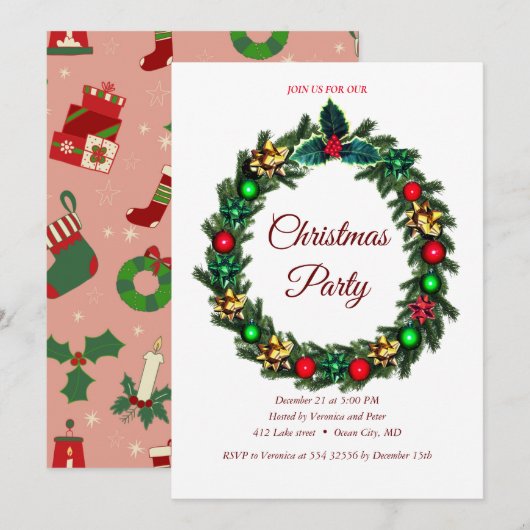 Invitation élégante et douce pour Noël (Devant / Derrière)