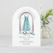 Invitation Élégante et lunatique robe Turquoise Graduation (Debout devant)