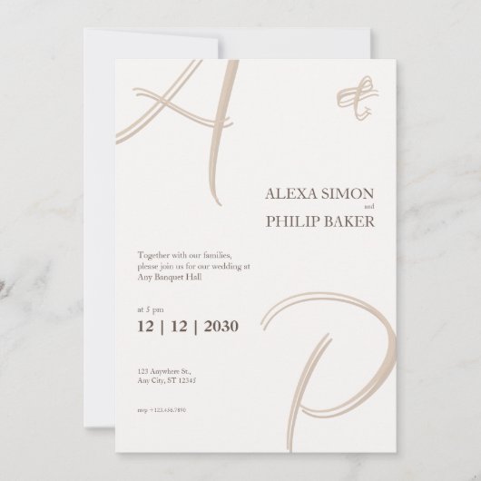 Invitation élégante et minimaliste avec initiales (Devant)
