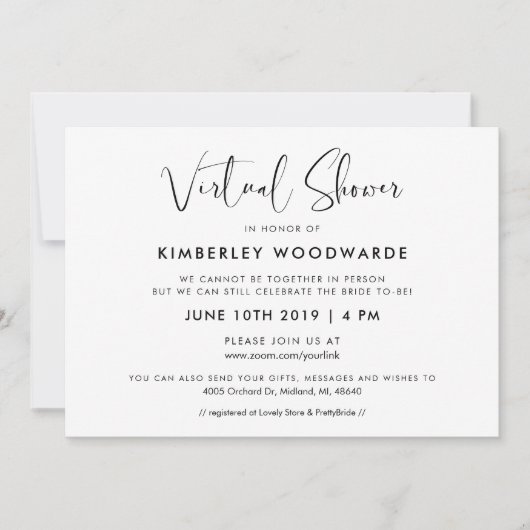 Invitation Elégante et moderne Black and White Douche virtuel (Devant)