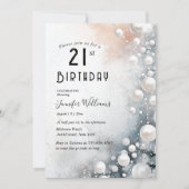 Invitation Elégante et perles blanches 21e anniversaire fête (Devant)