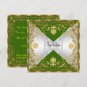 Invitation élégante et populaire verte et dorée (Devant / Derrière)