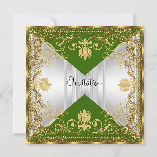 Invitation élégante et populaire verte et dorée (Devant)