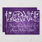 Invitation Élégante étoile de réception Amour Fleurir Violet (Devant / Derrière)