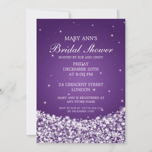 Invitation Élégante étoile Fête de l'mariée pourpre (Dos)