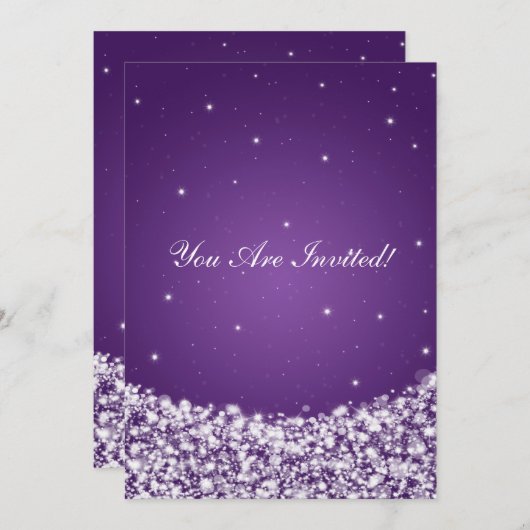 Invitation Élégante étoile Fête de l'mariée pourpre (Devant / Derrière)