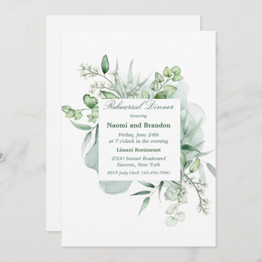 Invitation Elégante Eucalyptus (Devant / Derrière)