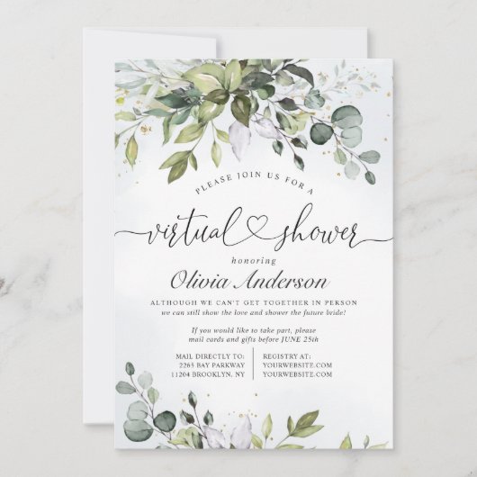 Invitation Elégante Eucalyptus Fête des mariées virtuelle Ver (Devant)