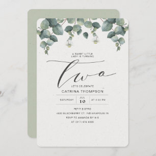 Invitation Elégante Eucalyptus Green 2e fête d'anniversaire