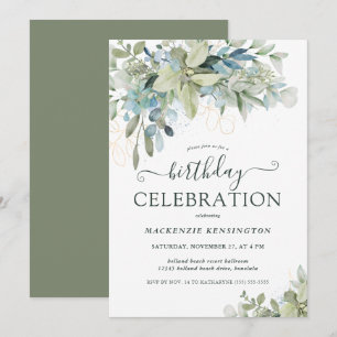 Invitation Elégante Eucalyptus verdure Anniversaire Célébrati