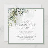Invitation Elégante Eucalyptus Verdure Première Communion Sai (Devant)