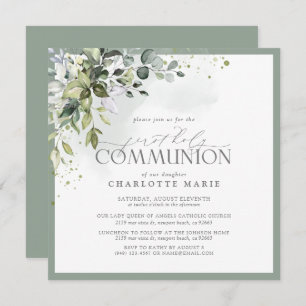 Invitation Elégante Eucalyptus Verdure Première Communion Sai