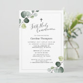 Invitation Elégante Eucalyptus Verdure Première Communion Sai (Debout devant)