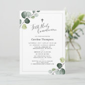 Invitation Elégante Eucalyptus Verdure Première Communion Sai (Debout devant)