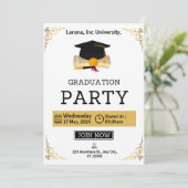 Invitation Elégante Évasion : Fête de Graduation Beige & Or (Debout devant)