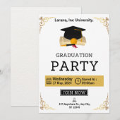 Invitation Elégante Évasion : Fête de Graduation Beige & Or (Devant / Derrière)