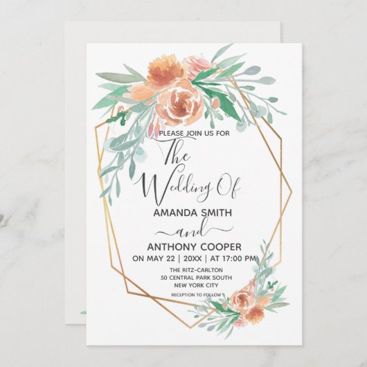 Invitation élégante faite à la main avec aquarelle (Devant / Derrière)