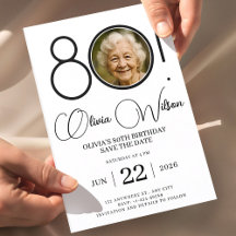 Élégante Faites-Part avec Photo 80e Anniversaire