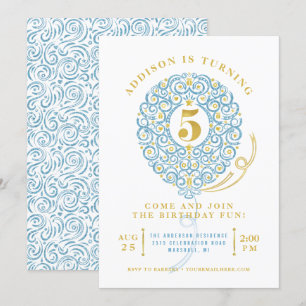 Invitation Elégante Faux Foil Lacy Balloon 5e anniversaire