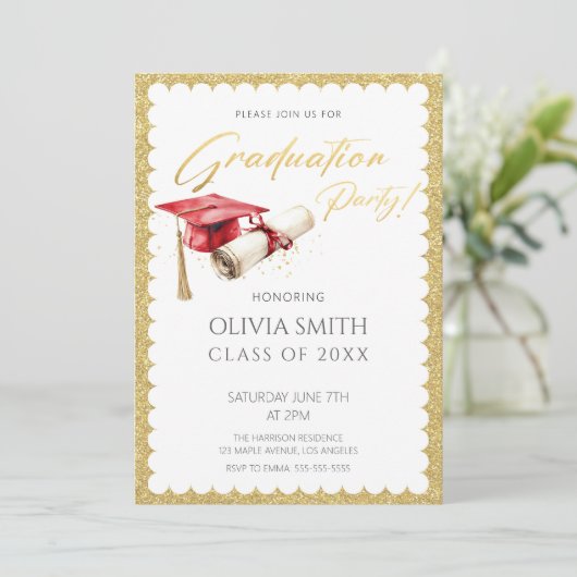 Invitation Élégante Faux Gold Foil (Debout devant)