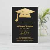 Invitation Élégante Faux Gold Foil Grad Casquette Graduation  (Debout devant)