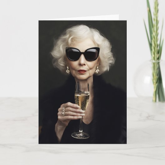 Invitation Élégante femme âgée avec Champagne (Devant)