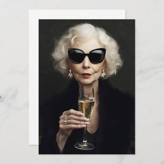 Invitation Élégante femme âgée avec Champagne (Devant / Derrière)