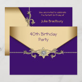 Invitation Élégante femme violette et or 40e anniversaire (Devant / Derrière)