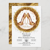 Invitation Elégante femmes Digital Gold 40e anniversaire (Devant / Derrière)