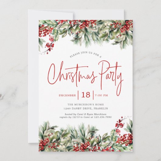 Invitation Elégante Festive Verdure Fête Fête (Devant)