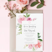 Invitation Élégante fête Bat mitzvah d'aquarelle rose